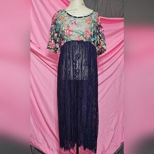 Suzanne Betro Floral Embroidered Navy Dress